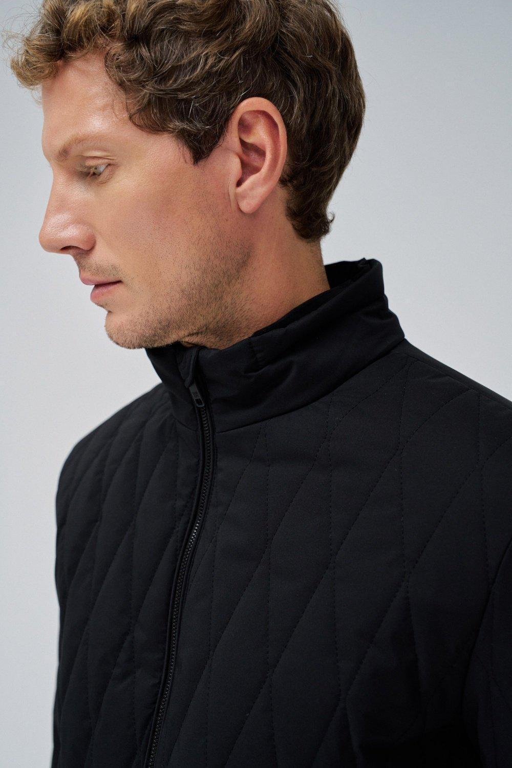 Black Textured Quilted Jacket, , large image number 4