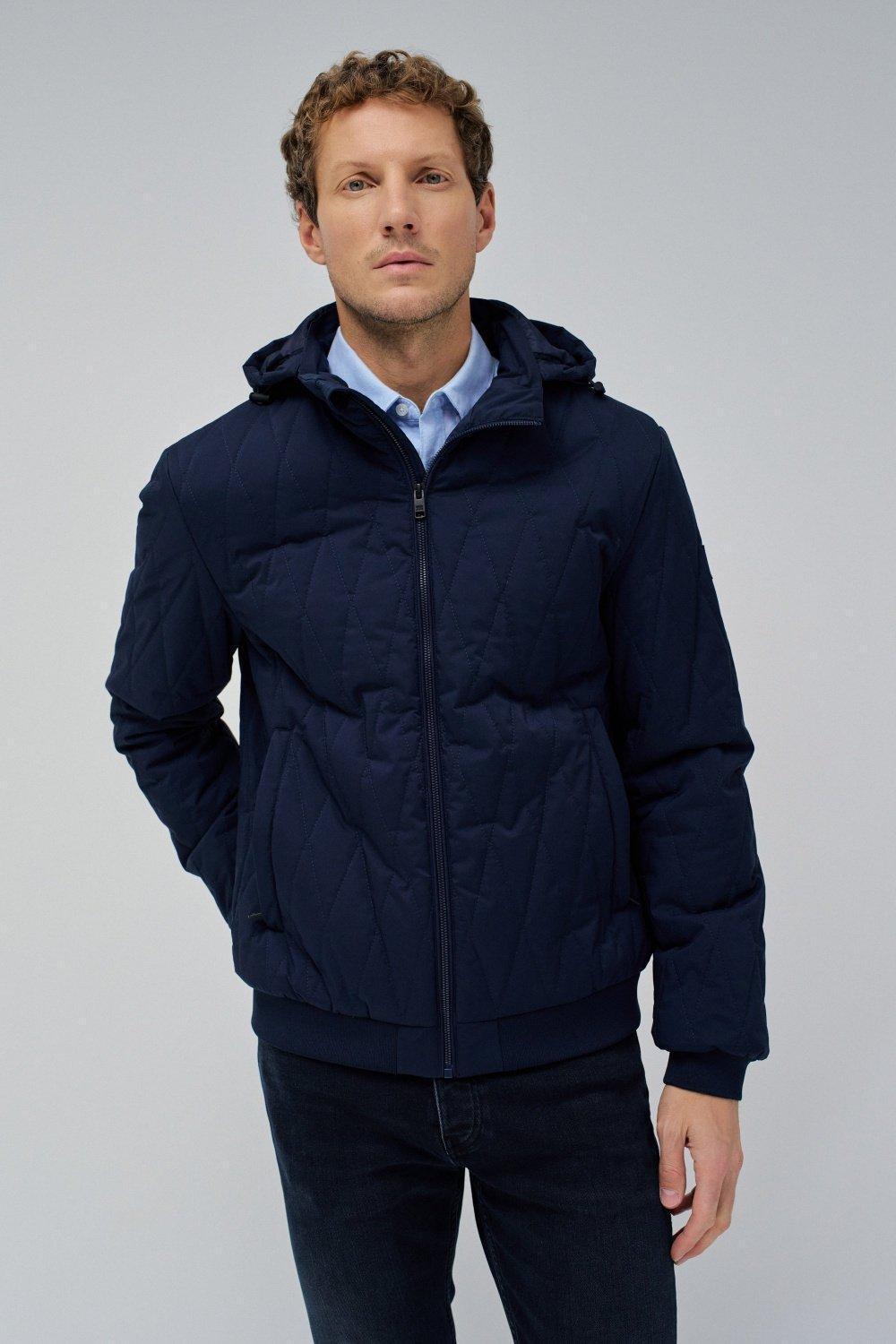 Blue Solid Puffer Jacket, , large image number 0