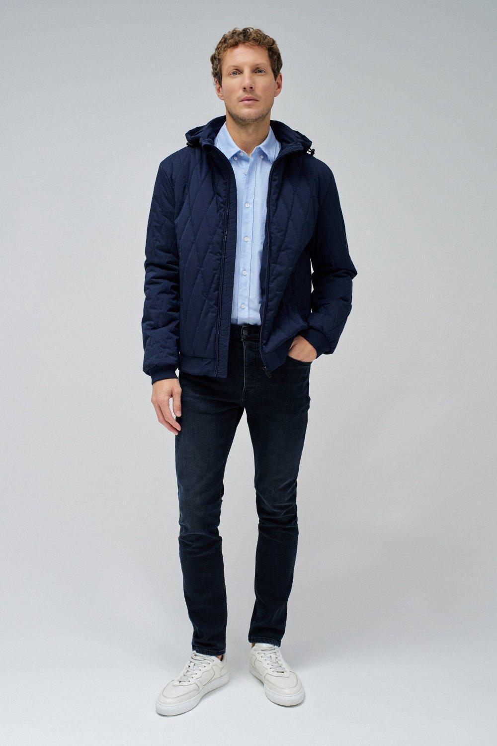 Blue Solid Puffer Jacket, , large image number 1