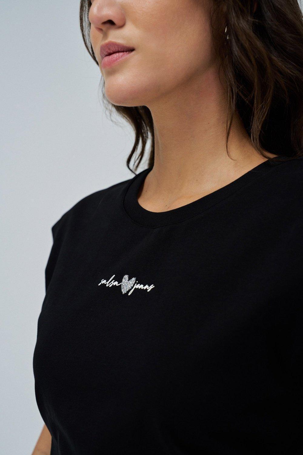 T-Shirt With Gathering , Black, large image number 4