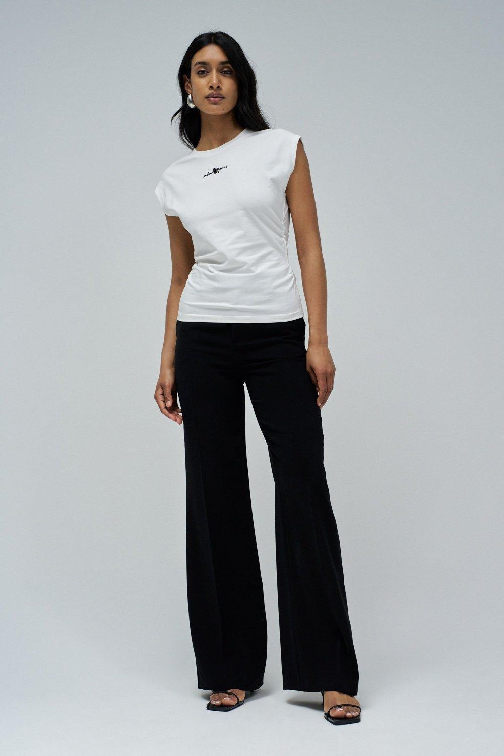 T-Shirt With Gathering, White, medium