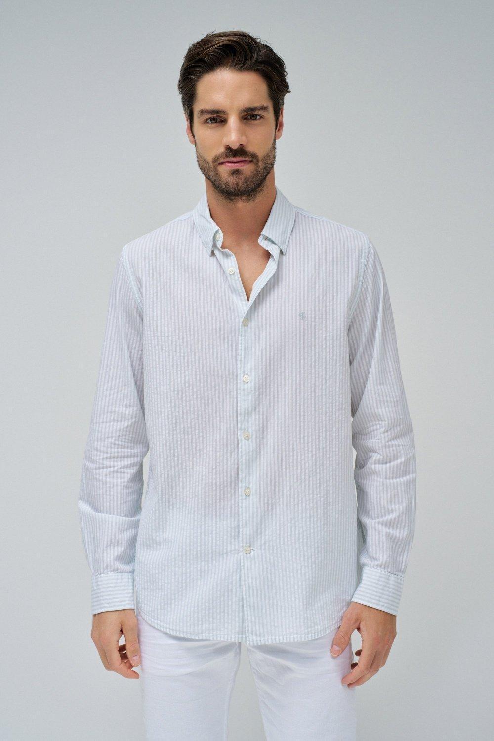 Green Striped Casual Vacation Shirt, , large image number 0