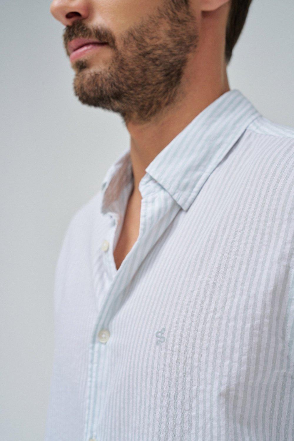 Green Striped Casual Vacation Shirt, , large image number 4