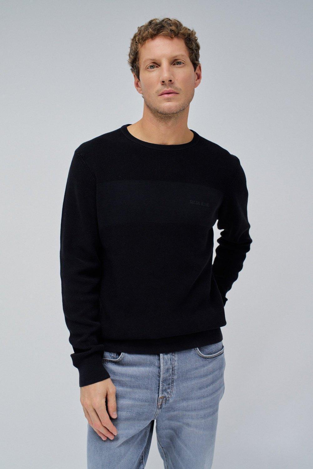 Black Solid Casual Sweater, , large image number 0