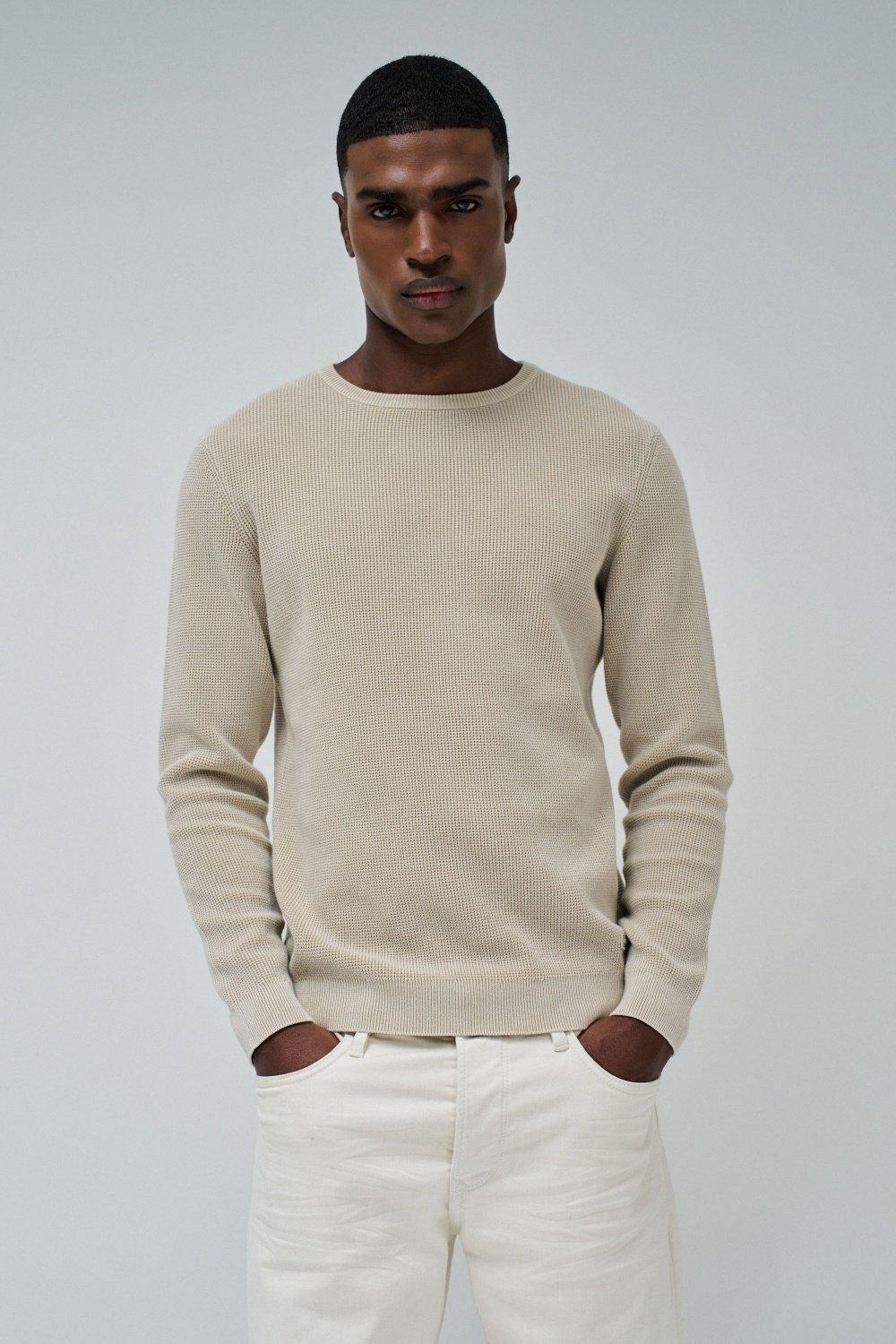 Beige Solid Casual Sweater, , large image number 0