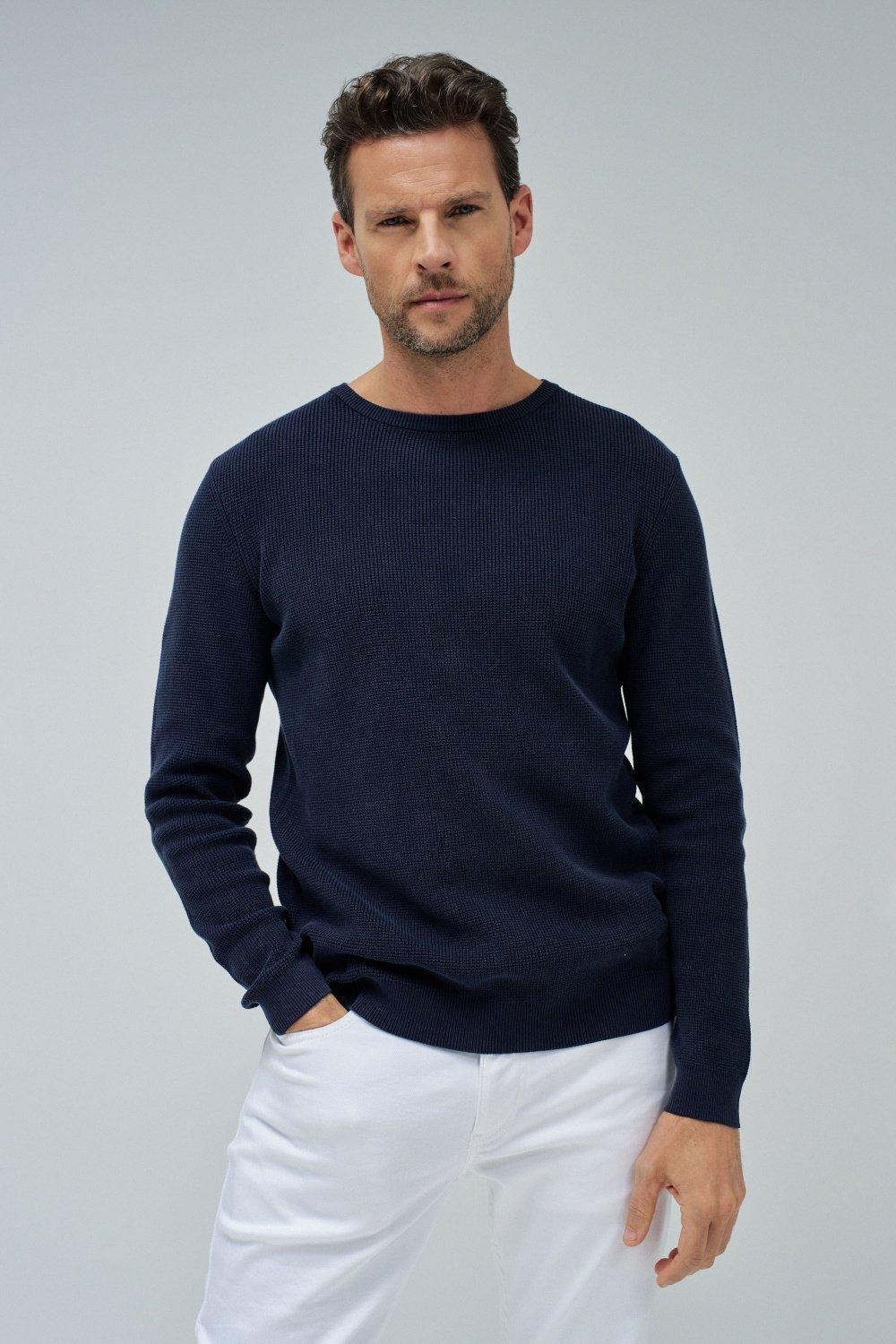 Blue Textured Knit Sweater, , large image number 0