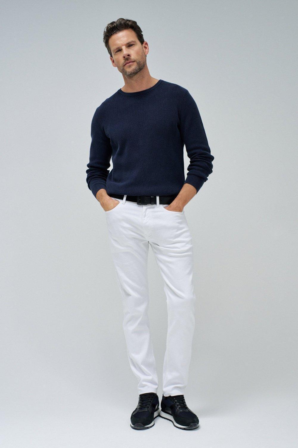 Blue Textured Knit Sweater, , large image number 1