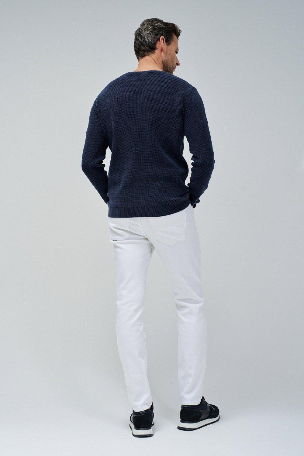 Blue Textured Knit Sweater, , large image number 3