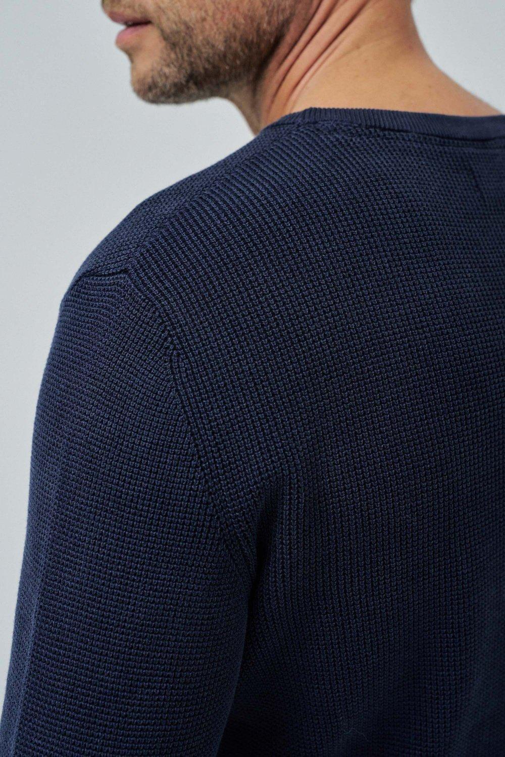 Blue Textured Knit Sweater, , large image number 4