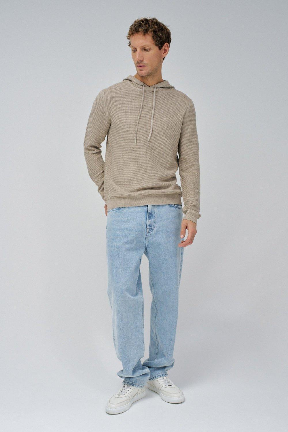 Beige Textured Casual Hoodie, , large image number 1