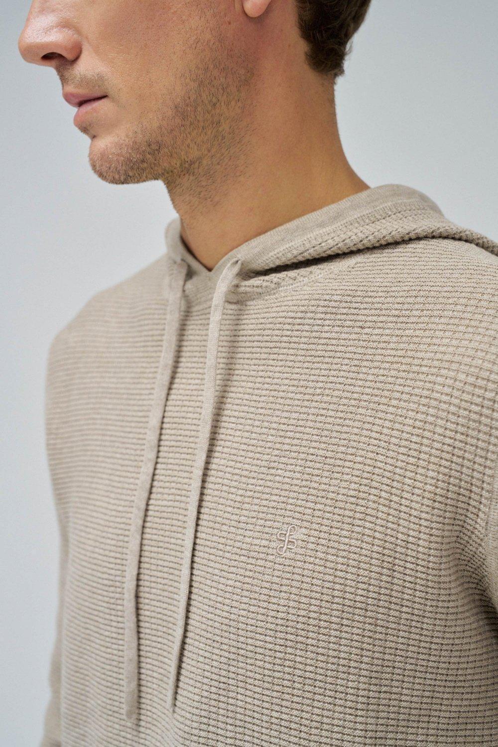 Beige Textured Casual Hoodie, , large image number 4