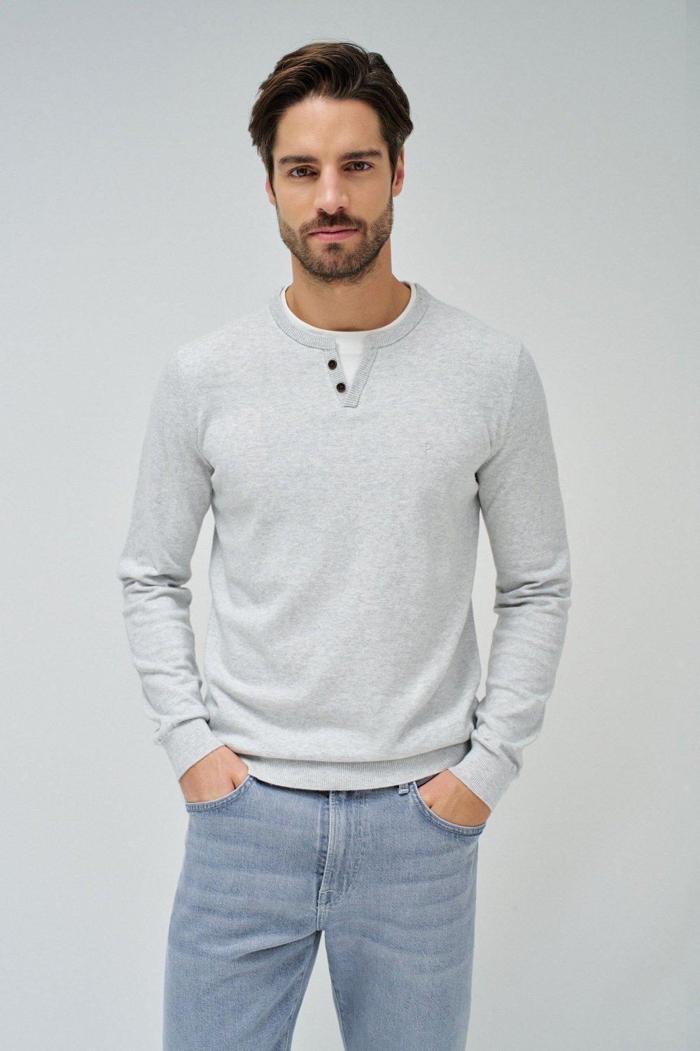 Gray Solid Casual Sweater, , large image number 0