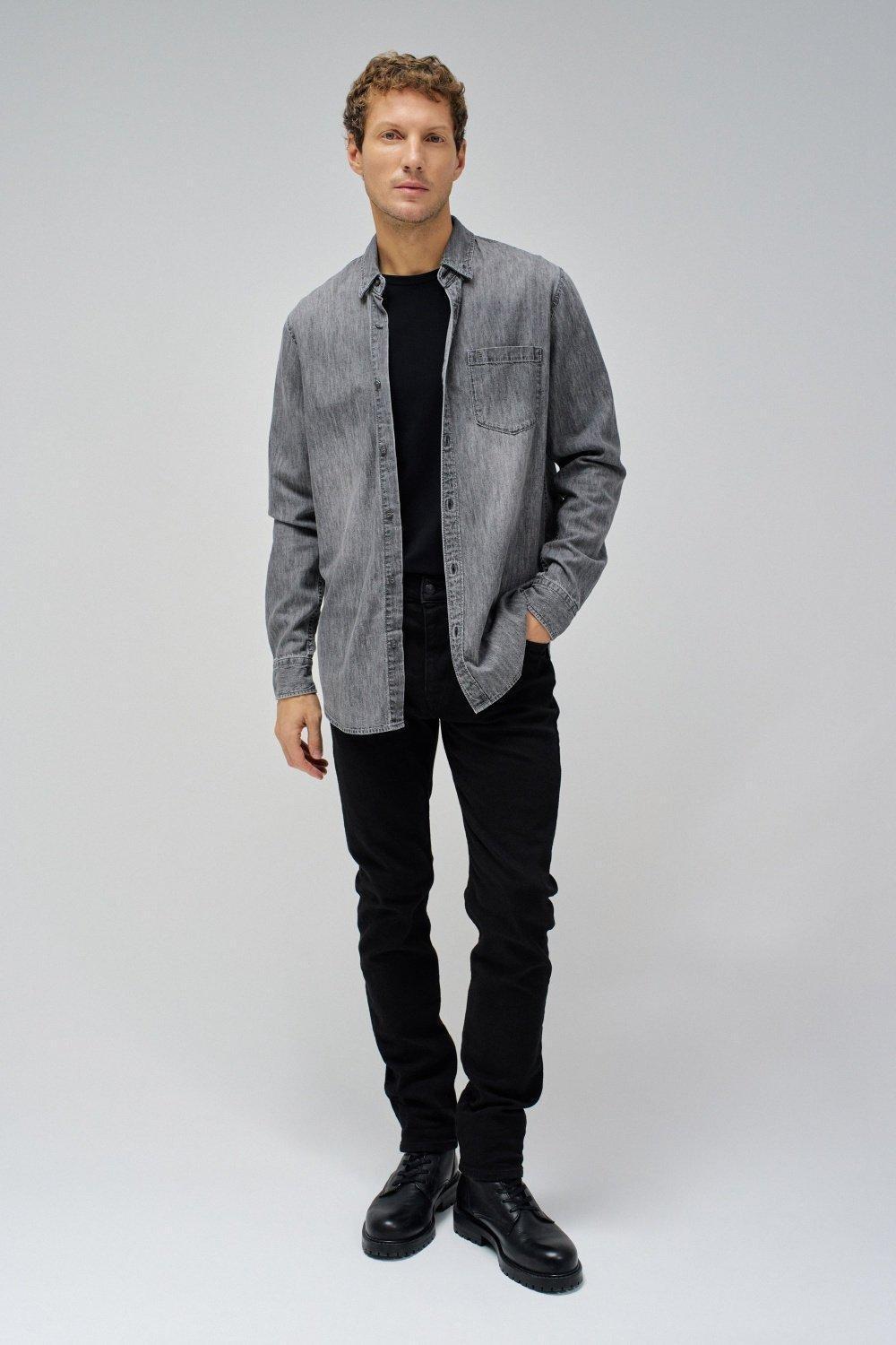 Grey Solid Casual Denim Shirt, , large image number 1