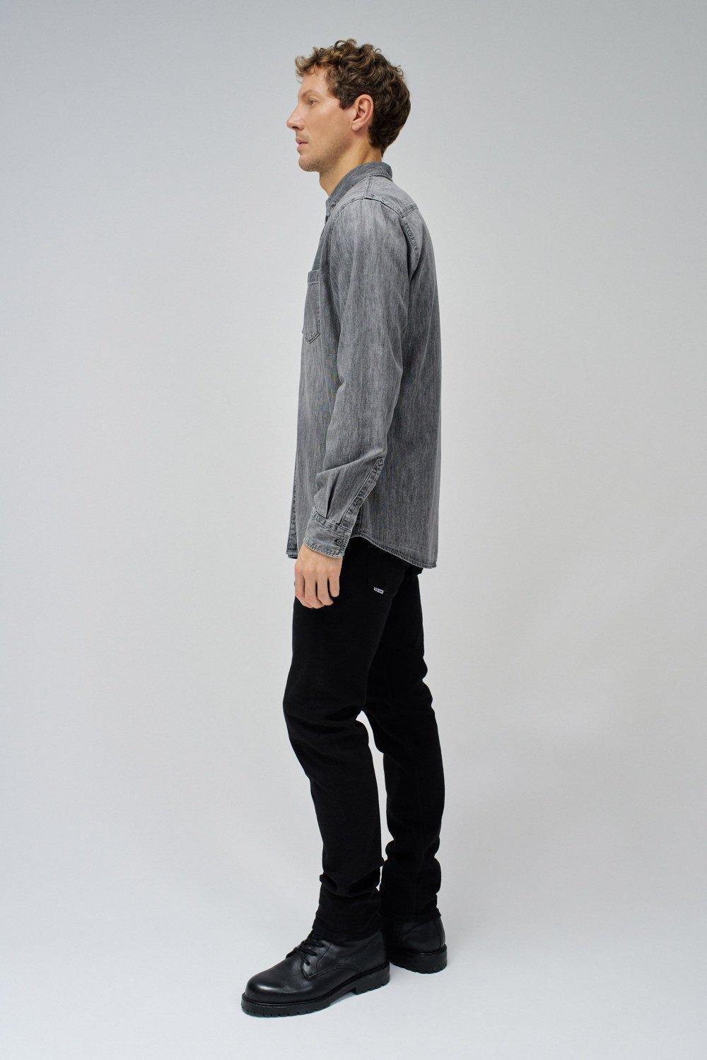 Grey Solid Casual Denim Shirt, , large image number 2