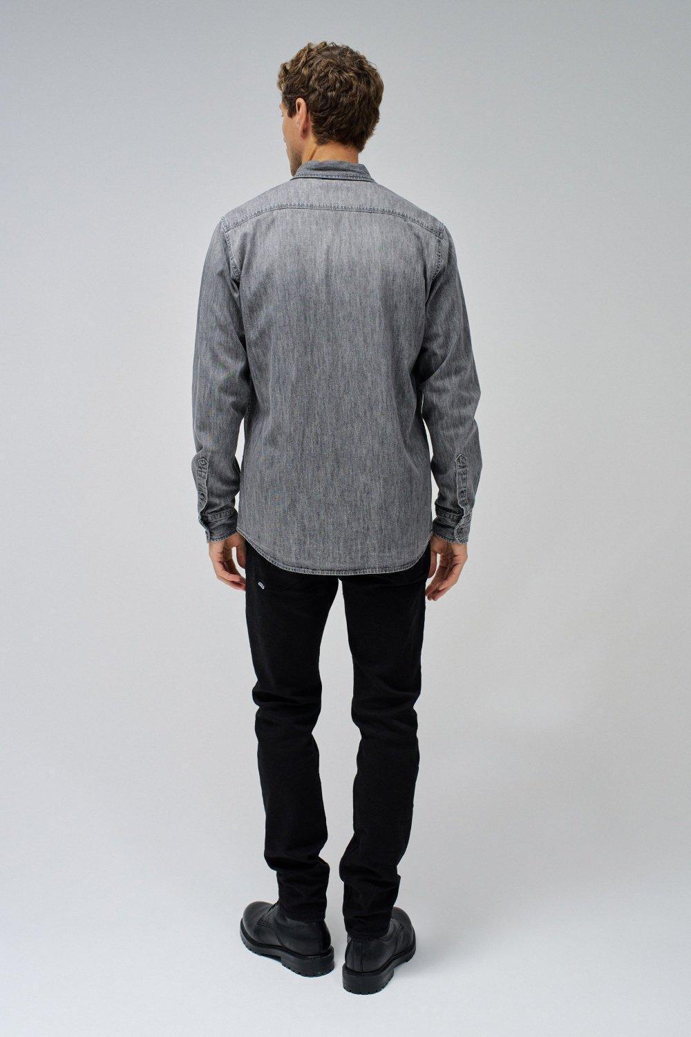 Grey Solid Casual Denim Shirt, , large image number 3