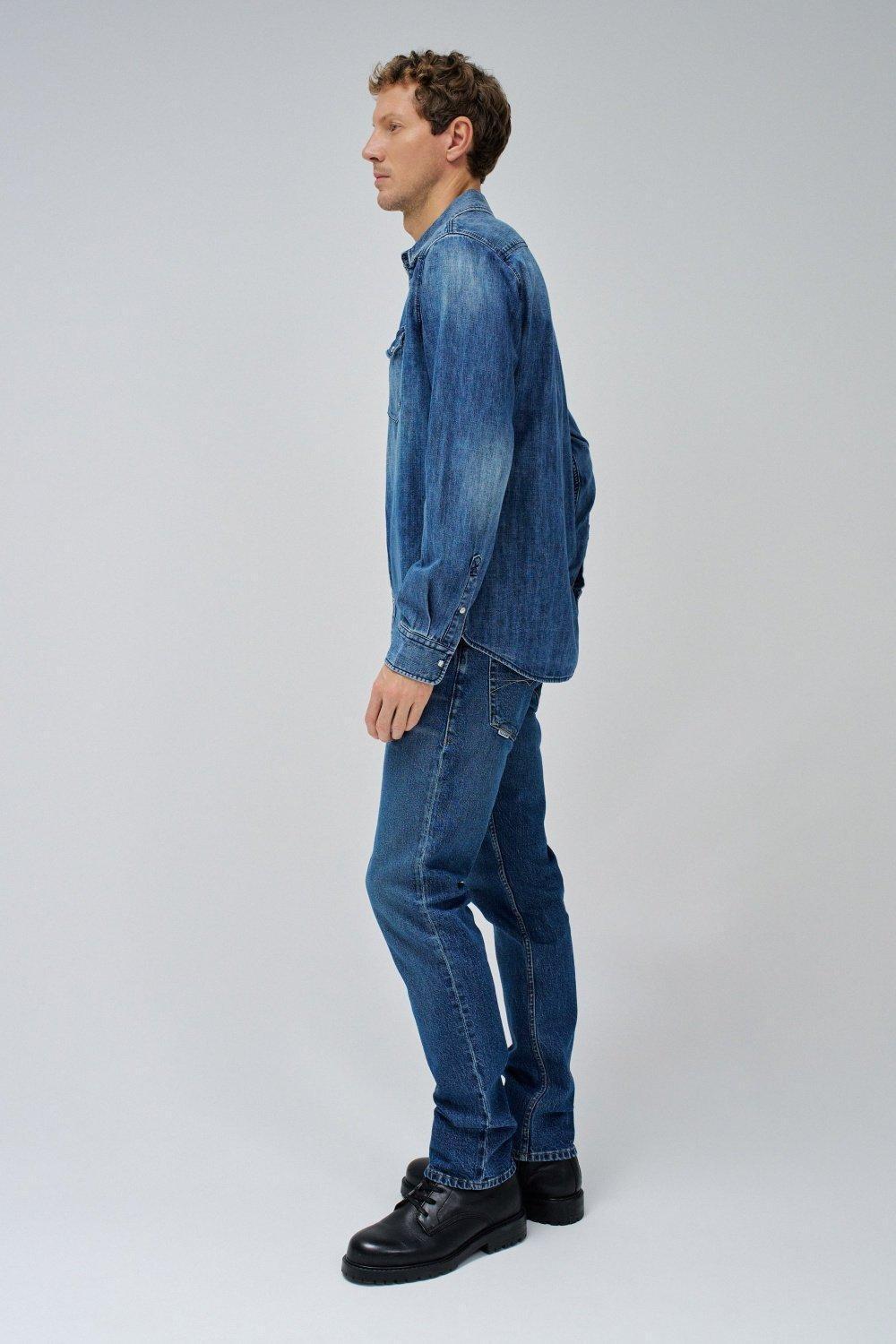 Blue Solid Denim Shirt, , large image number 2