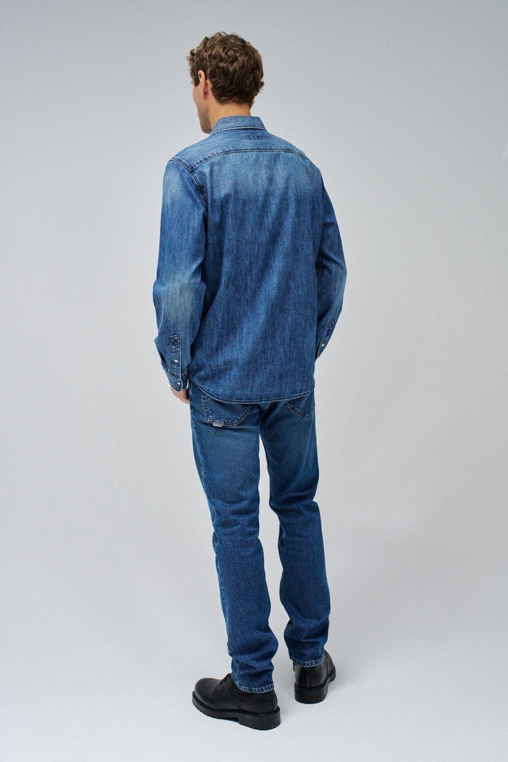 Blue Solid Denim Shirt, , large image number 3