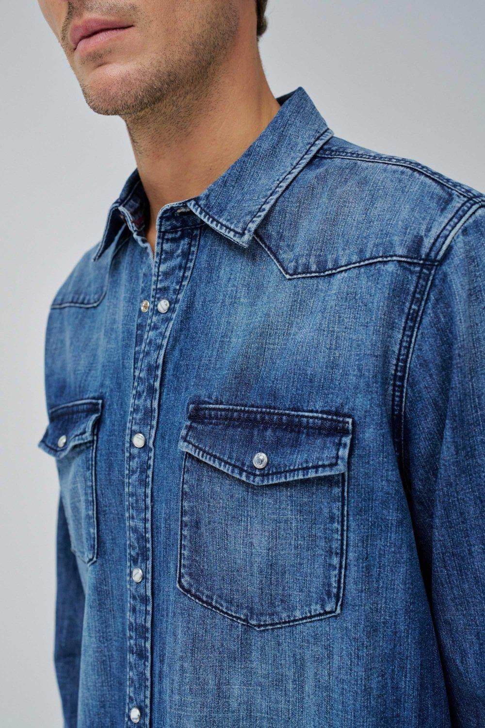 Blue Solid Denim Shirt, , large image number 4