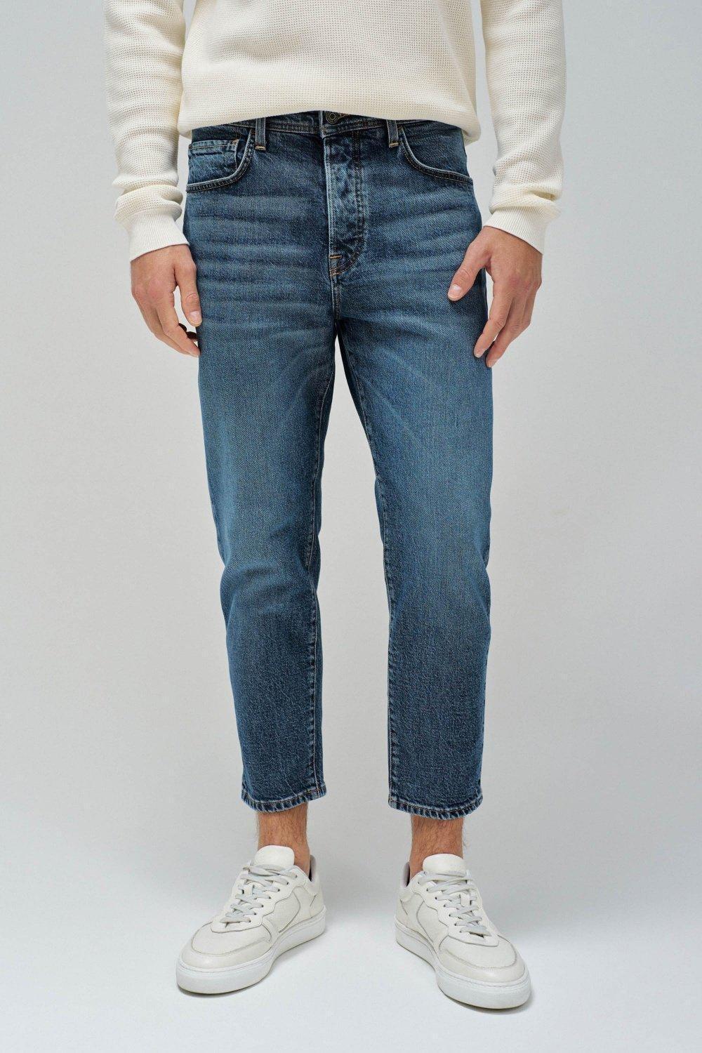 Blue Plain Slim Cropped Jeans, , large image number 0