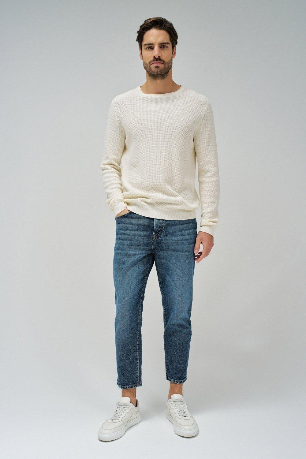 Blue Plain Slim Cropped Jeans, , large image number 1