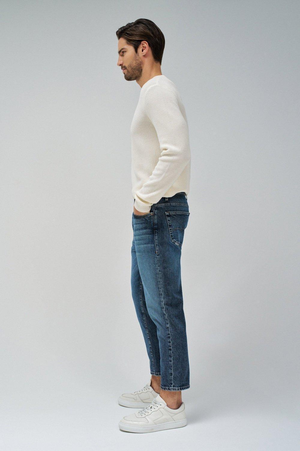 Blue Plain Slim Cropped Jeans, , large image number 2