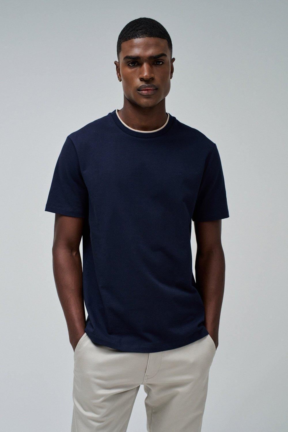 Blue Textured Regular Fit T-Shirt, , large image number 0