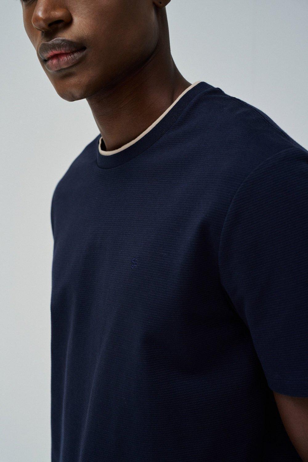 Blue Textured Regular Fit T-Shirt, , large image number 4