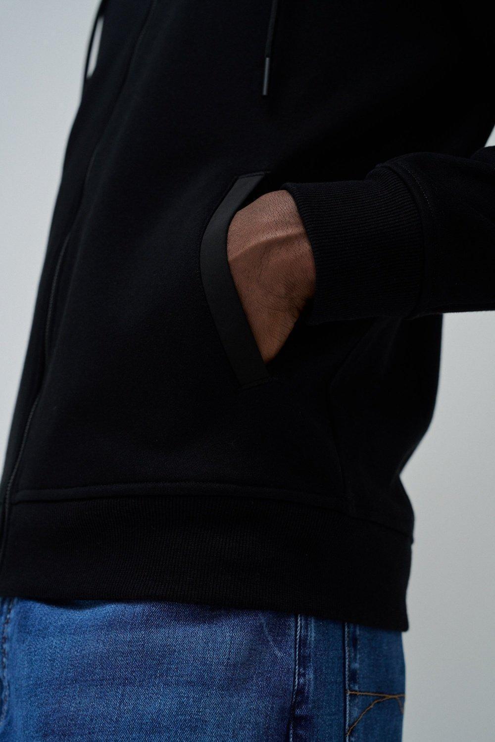 Black Hooded Casual Jacket, , large image number 4