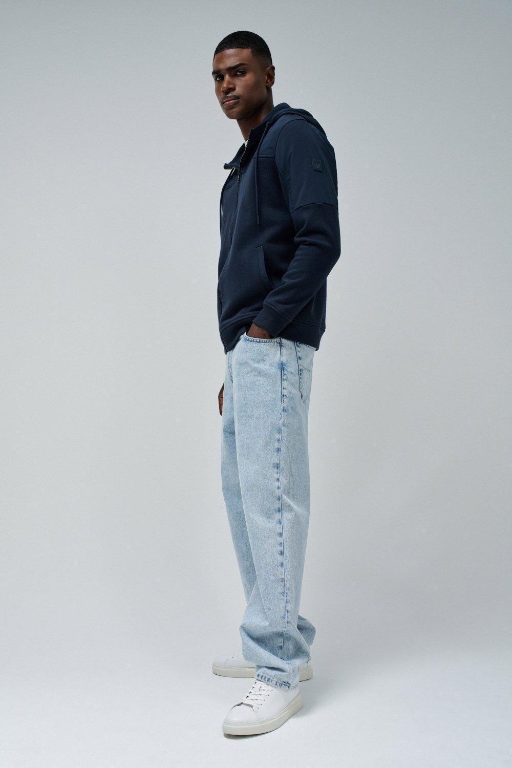 Blue Solid Hooded Jacket, , large image number 2