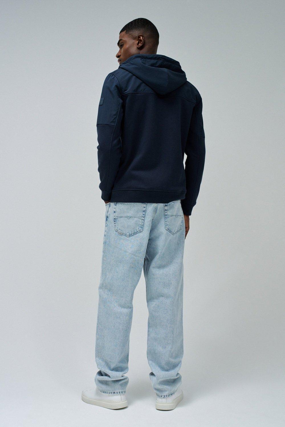 Blue Solid Hooded Jacket, , large image number 3