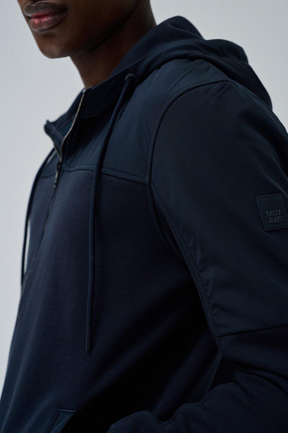 Coat With Mixed Materials, Navy, large image number 4