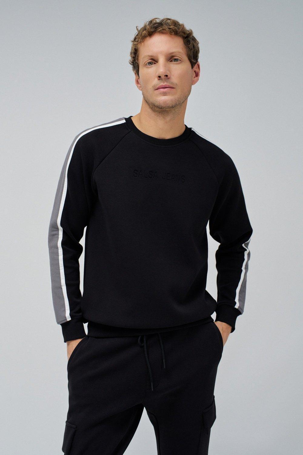 Sweatshirt With Stripes On The Sleeves, Black, large image number 0