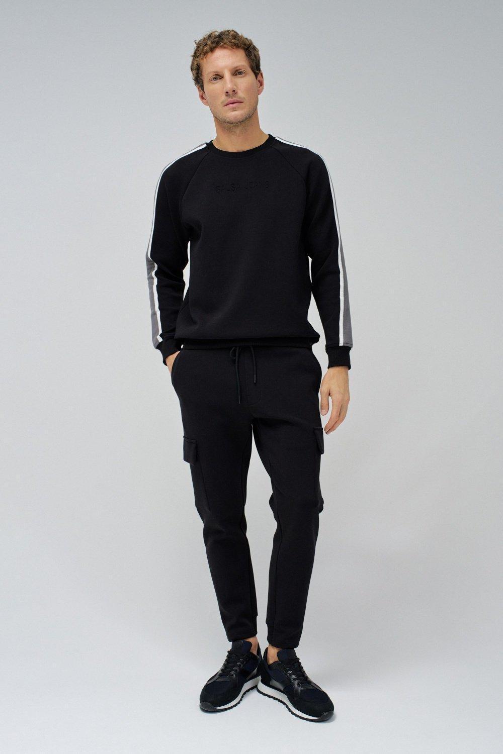 Sweatshirt With Stripes On The Sleeves, Black, medium