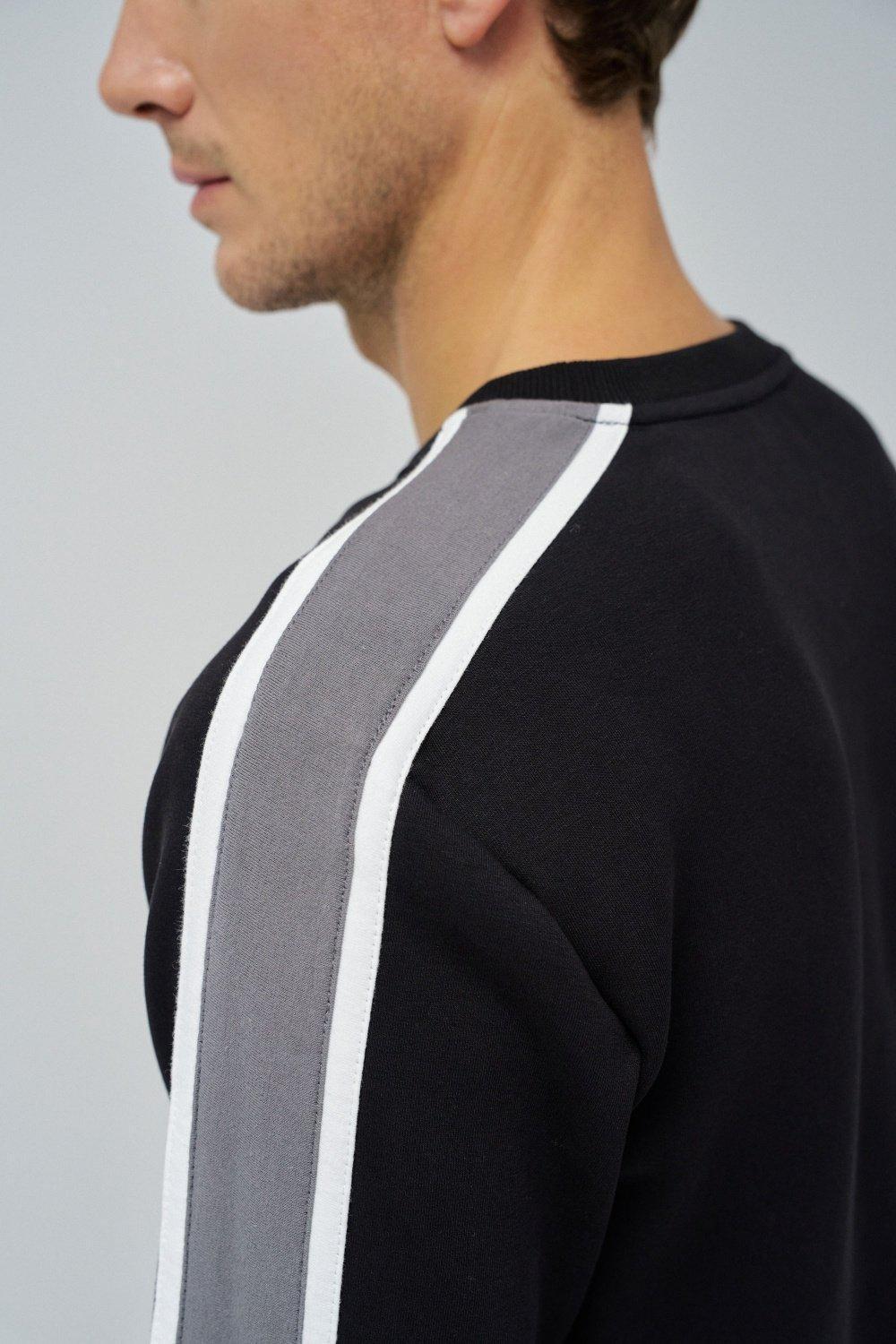 Sweatshirt With Stripes On The Sleeves, Black, large image number 4