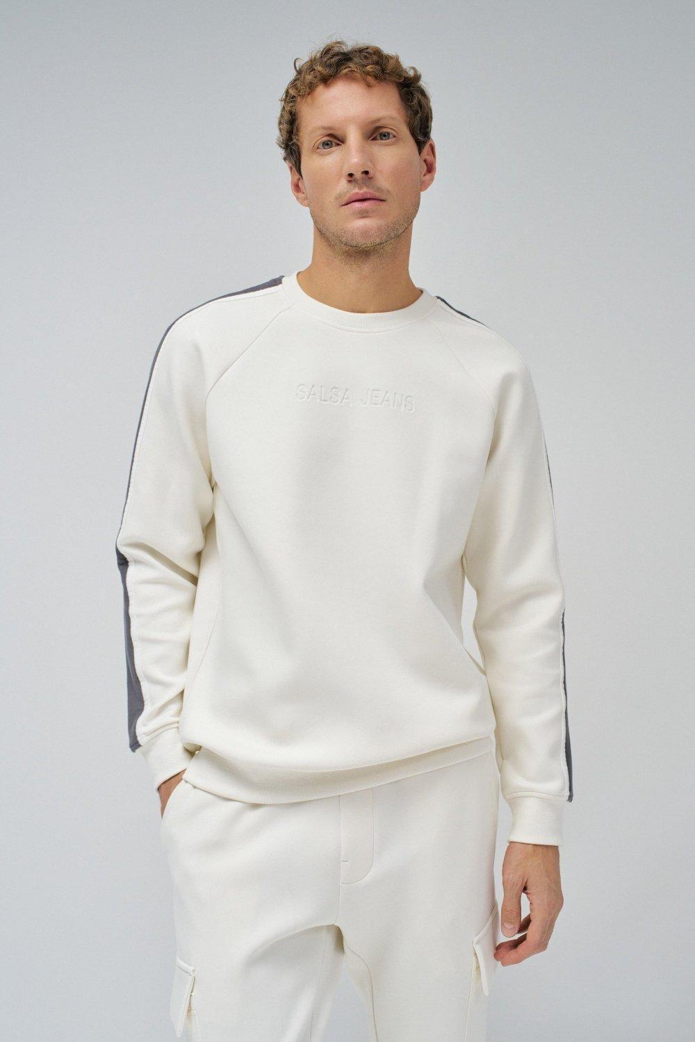 Sweatshirt With Stripes On The Sleeves, Pearl, large image number 0