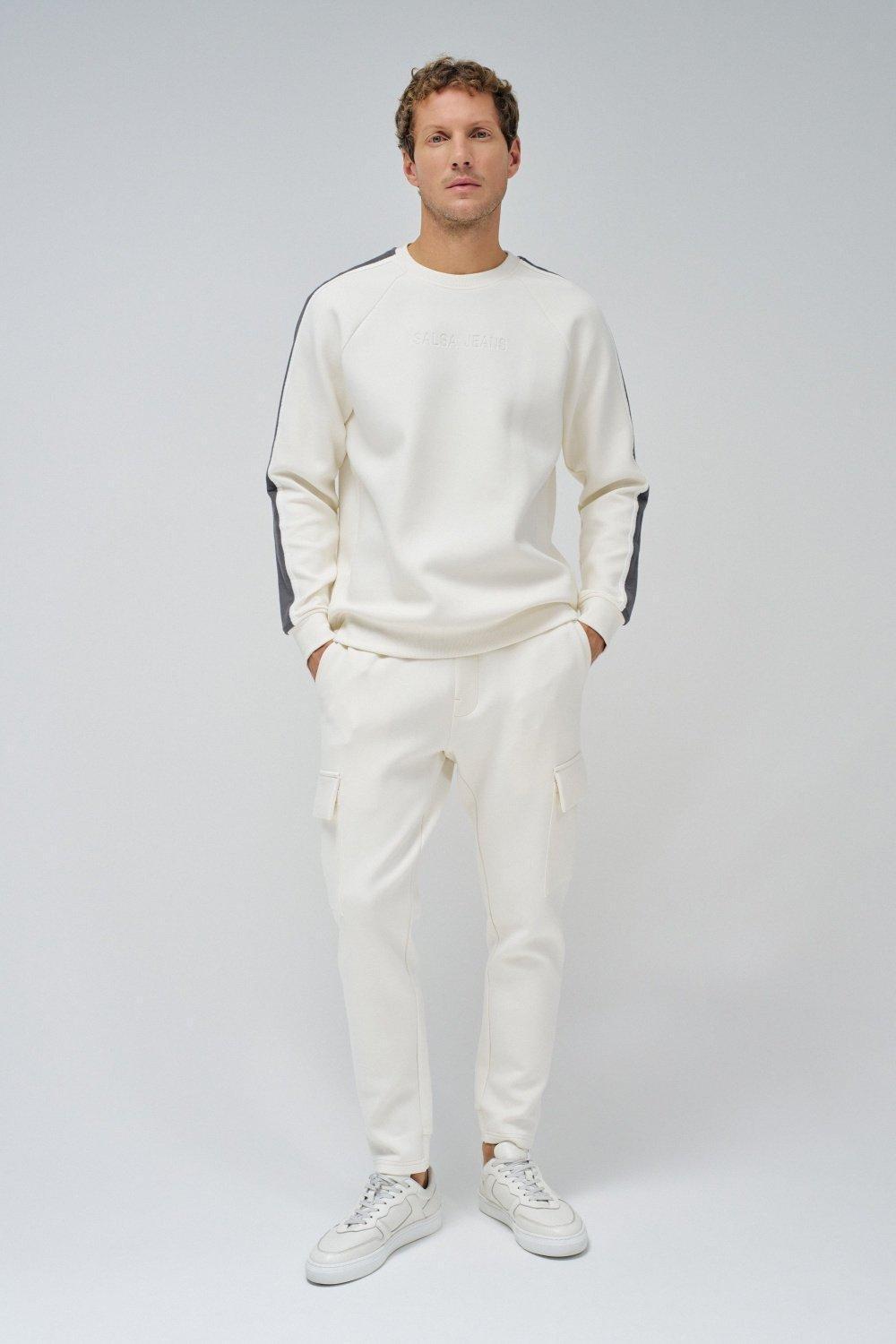 Sweatshirt With Stripes On The Sleeves, Pearl, large image number 1