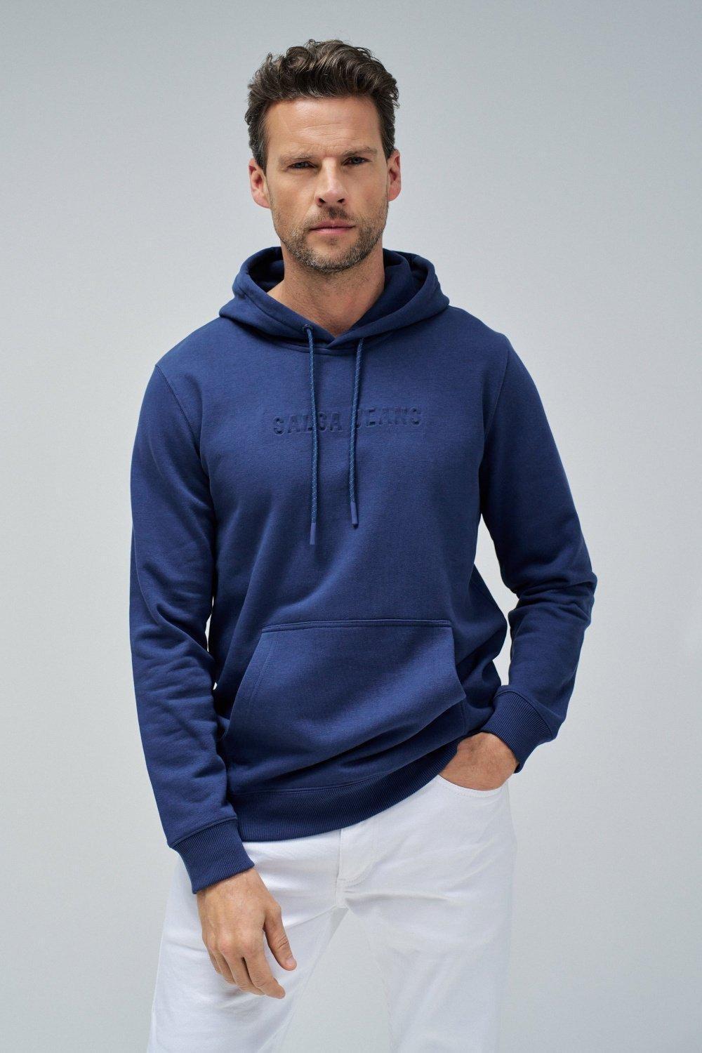 Hoodie With Branding, Blue, medium