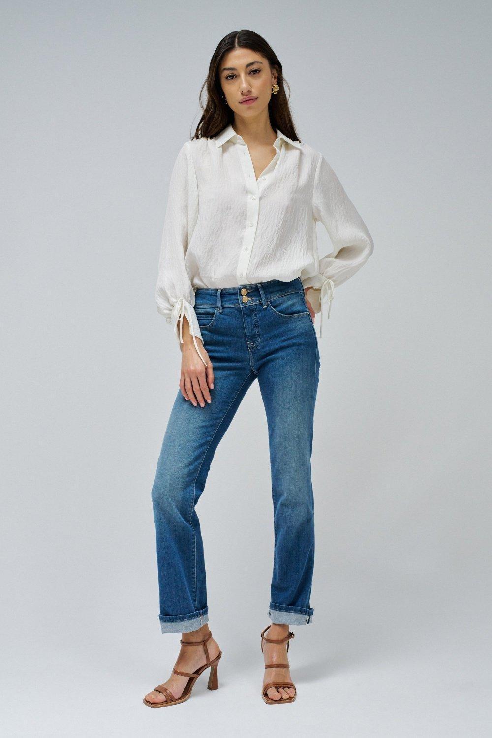 Blue Plain Straight Leg Jeans, , large image number 1