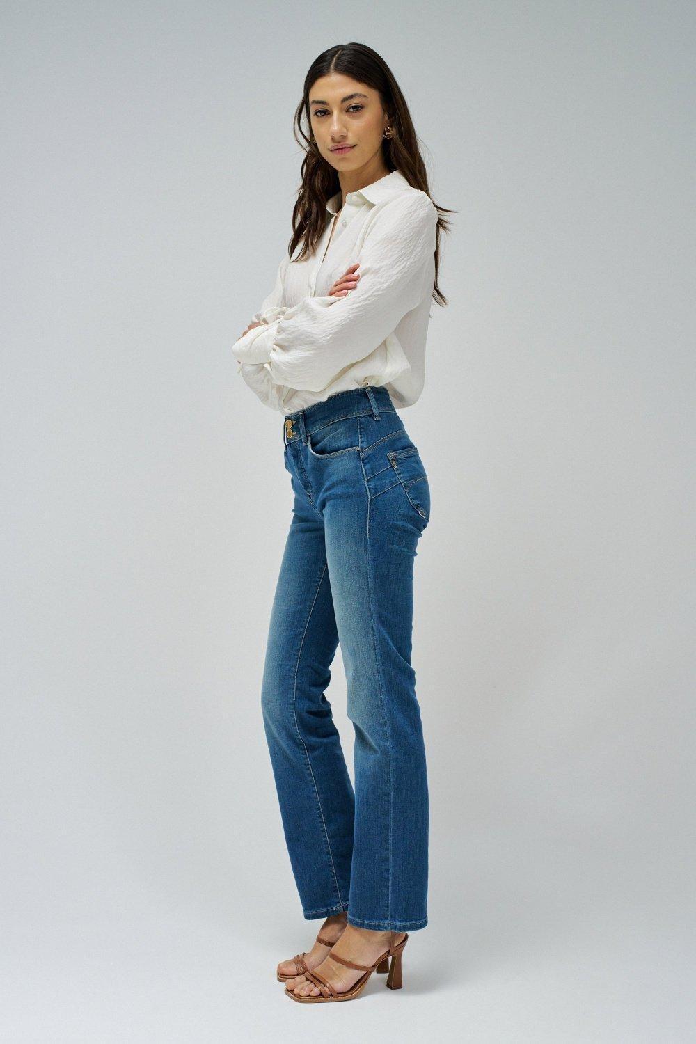 Blue Plain Straight Leg Jeans, , large image number 2