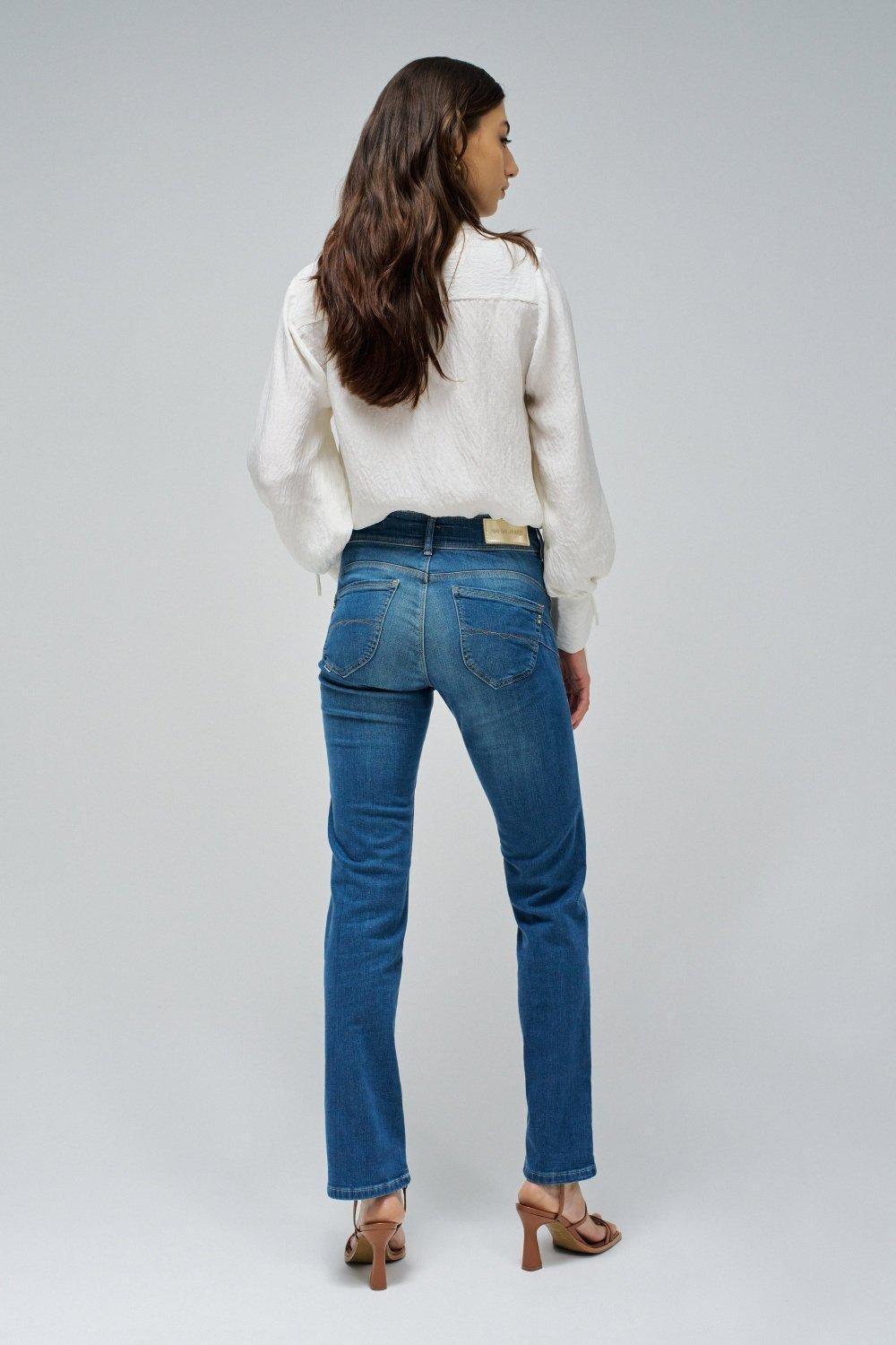 Blue Plain Straight Leg Jeans, , large image number 3