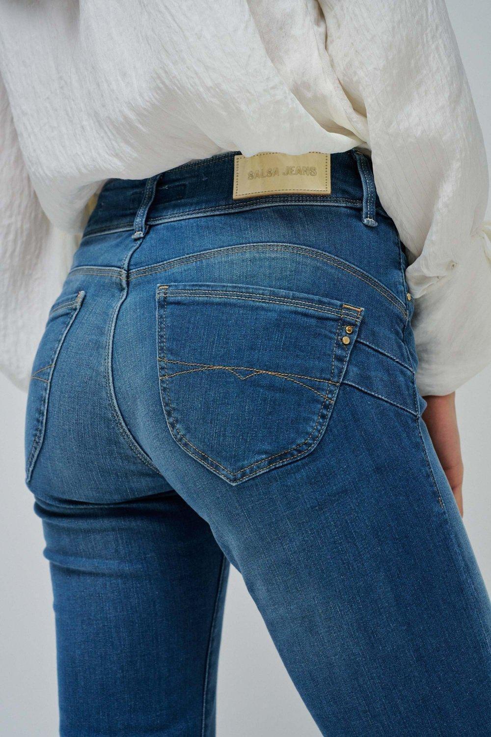 Blue Plain Straight Leg Jeans, , large image number 4