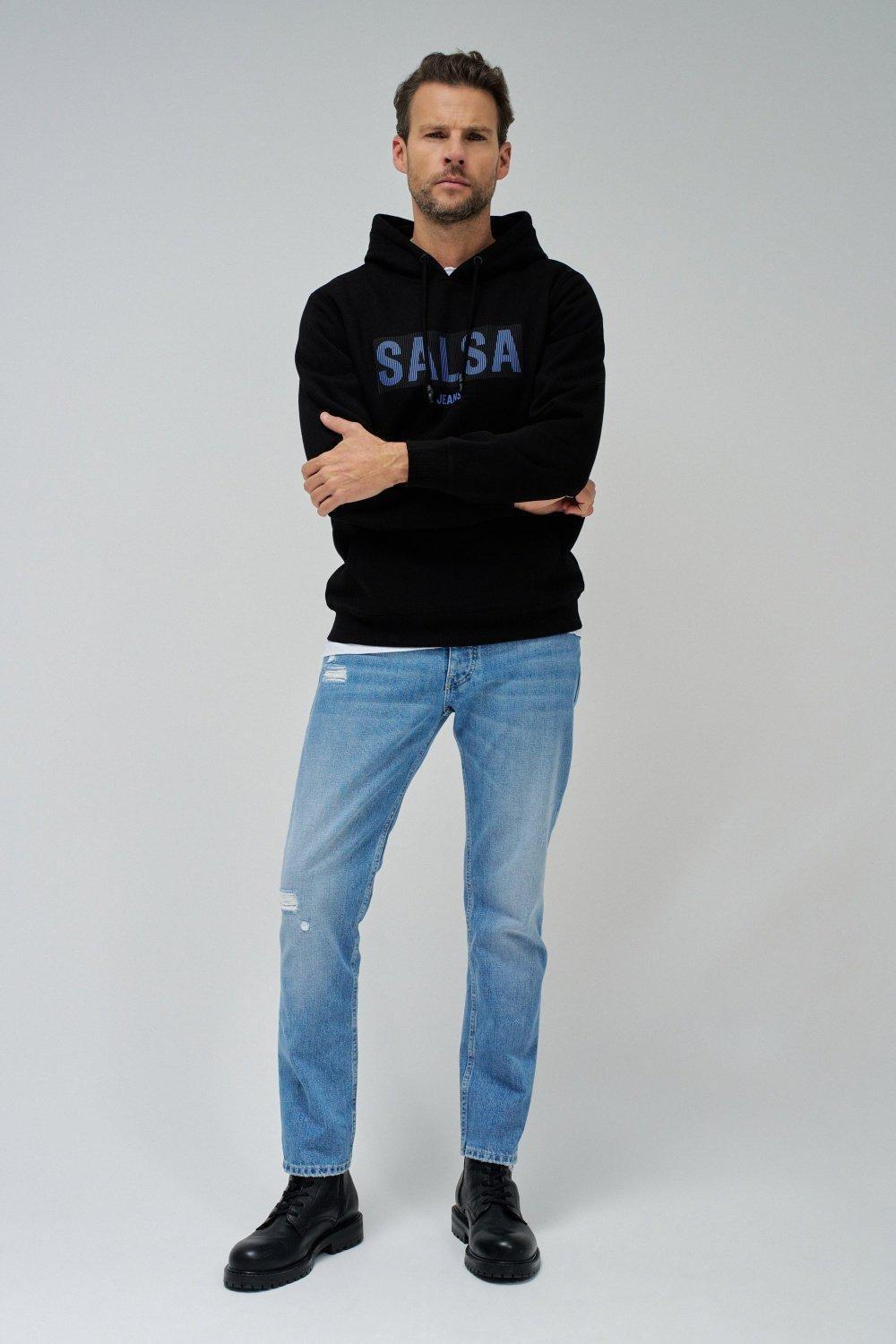 Black Graphic Casual Hoodie, , large image number 1