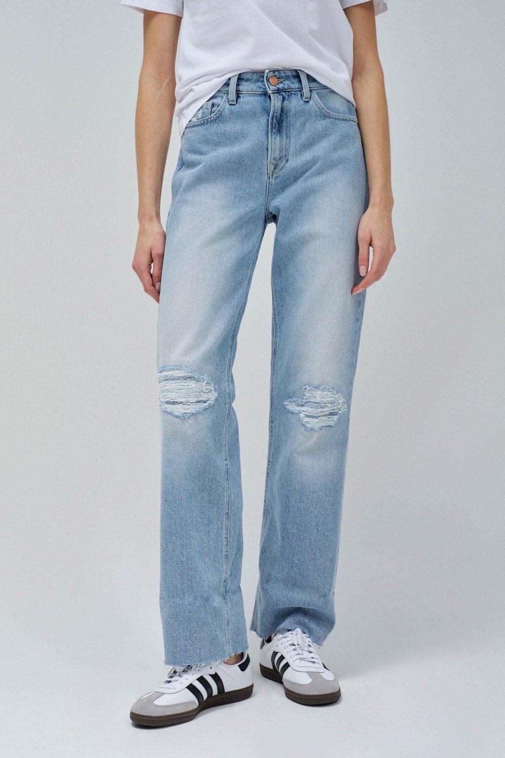 True Straight With Rips Jeans, Blue, medium