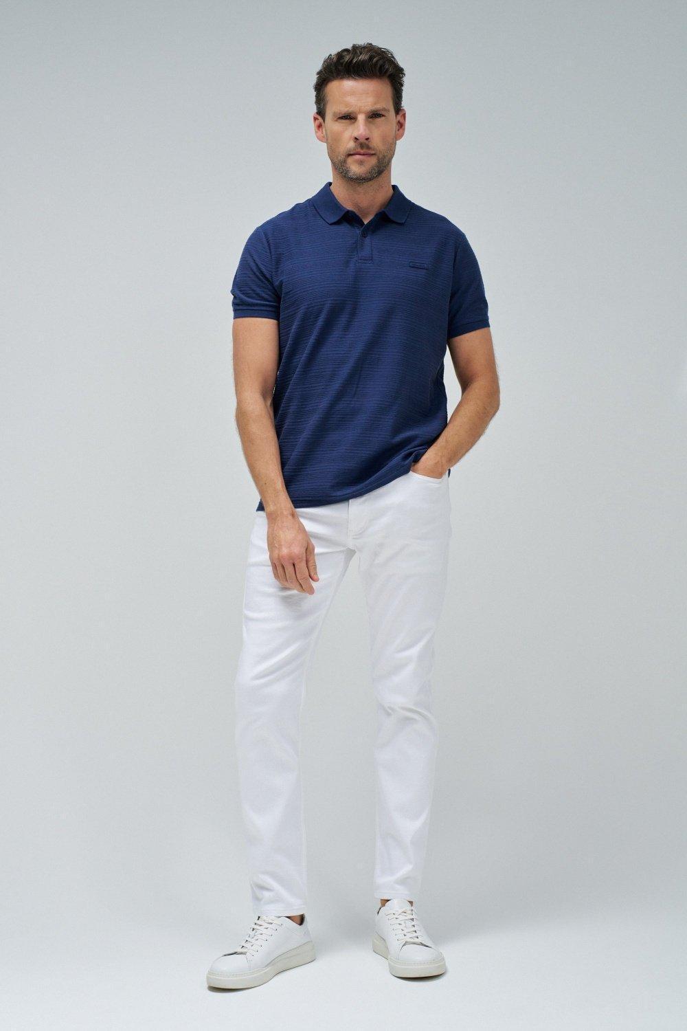 Blue Textured Cotton Pique Polo, , large image number 1