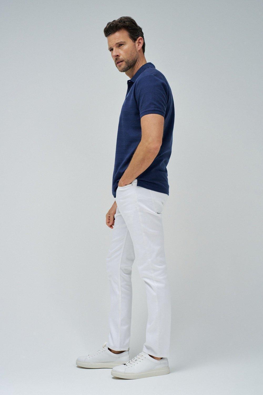 Blue Textured Cotton Pique Polo, , large image number 2