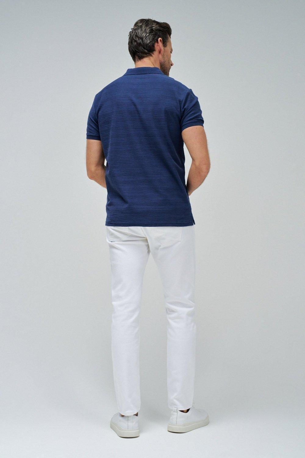 Blue Textured Cotton Pique Polo, , large image number 3