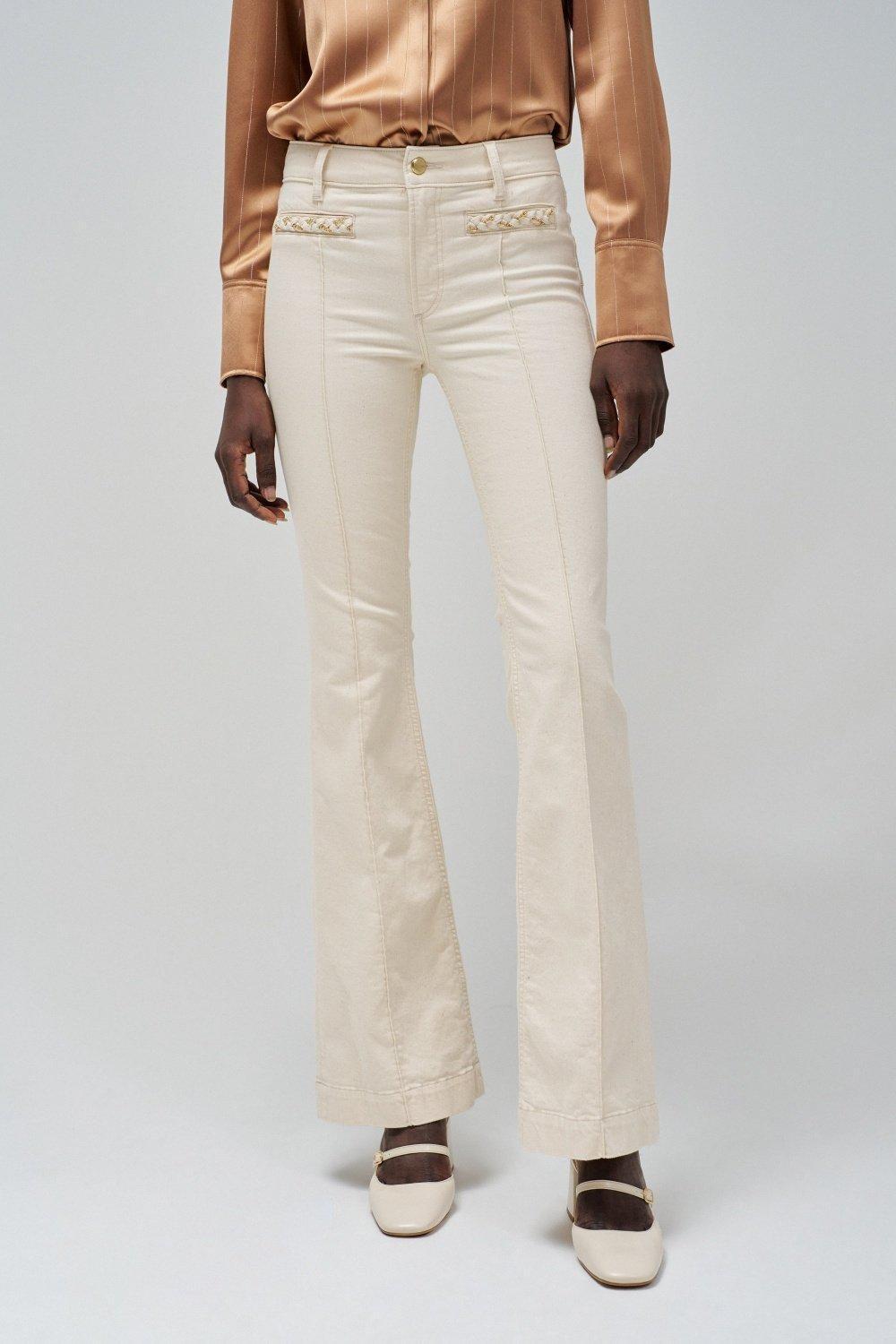 Beige Plain Casual Trousers, , large image number 1