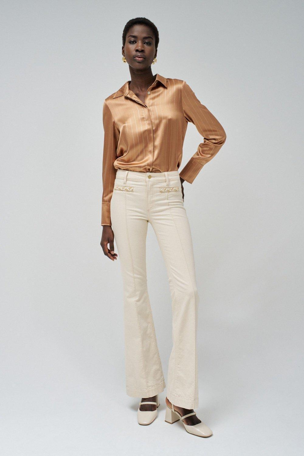 Beige Plain Casual Trousers, , large image number 3