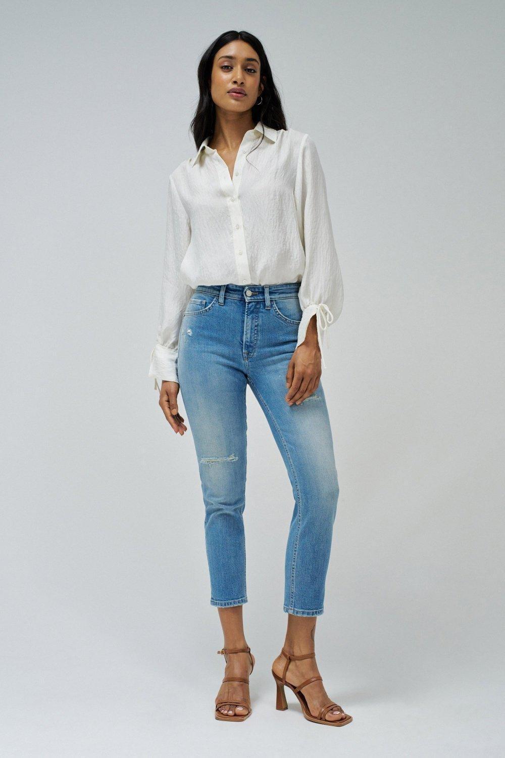 Push-In Cropped Slim Jeans, , large image number 1