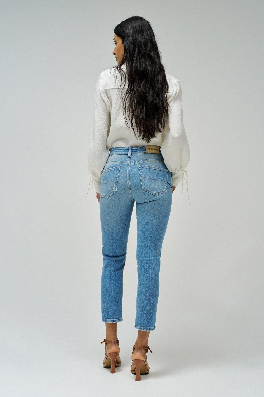 Push-In Cropped Slim Jeans, Blue, large image number 3